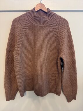 Calvin Klein Women’s Ribbed Mock Neck Sweater Brown Chunky Knit NWT Size M